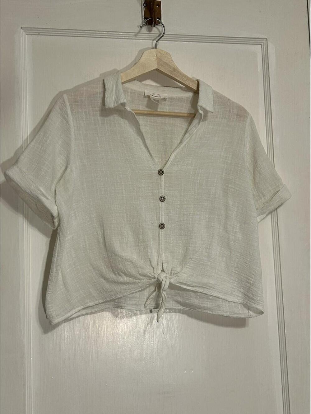 Size S Urban Romantics Crop Top White Front Tie Gauze Oversized
